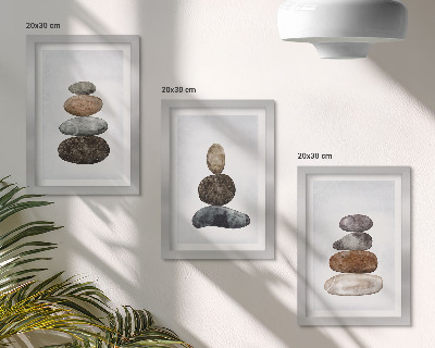 Triptych v ráme Hromady kameňov, minimalistická boho maľba