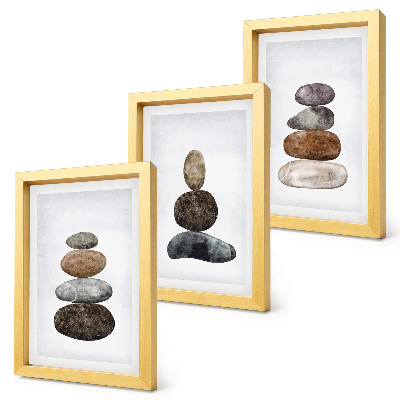 Triptych v ráme Hromady kameňov, minimalistická boho maľba