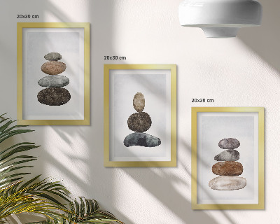 Triptych v ráme Hromady kameňov, minimalistická boho maľba