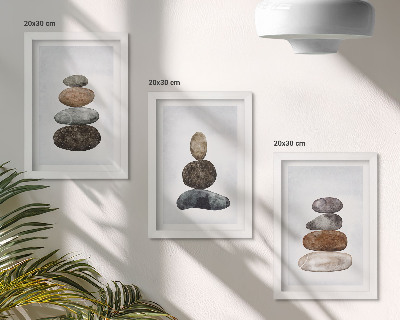 Triptych v ráme Hromady kameňov, minimalistická boho maľba