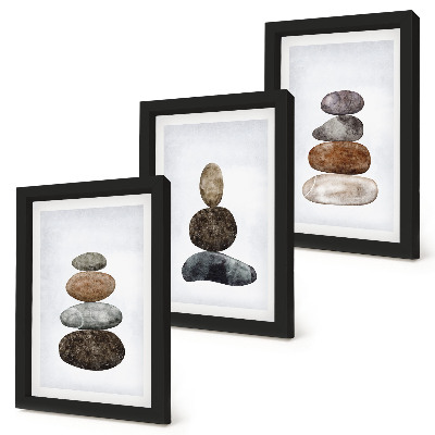 Triptych v ráme Hromady kameňov, minimalistická boho maľba