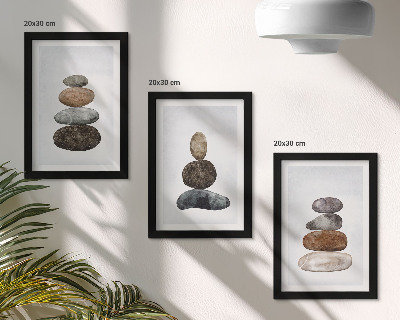 Triptych v ráme Hromady kameňov, minimalistická boho maľba