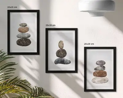 Hromady kameňov minimalistická boho maľba v triptychu s rámom