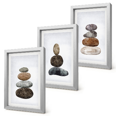 Triptych v ráme Hromady kameňov, minimalistická boho maľba