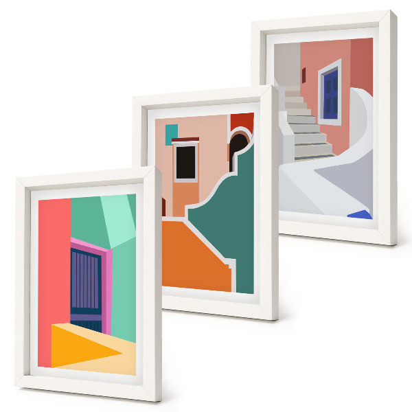 Triptych v ráme Farebné ilustrácie budov moderného štýlu