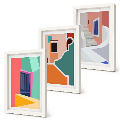 Triptych v ráme Farebné ilustrácie budov moderného štýlu
