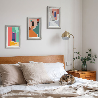 Triptych v ráme Farebné ilustrácie budov moderného štýlu