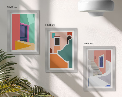 Triptych v ráme Farebné ilustrácie budov moderného štýlu