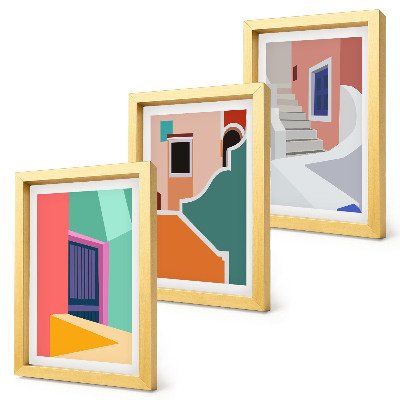 Triptych v ráme Farebné ilustrácie budov moderného štýlu