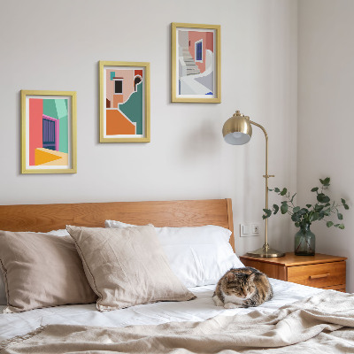 Triptych v ráme Farebné ilustrácie budov moderného štýlu