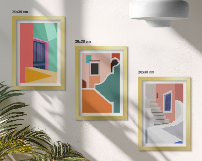 Triptych v ráme Farebné ilustrácie budov moderného štýlu