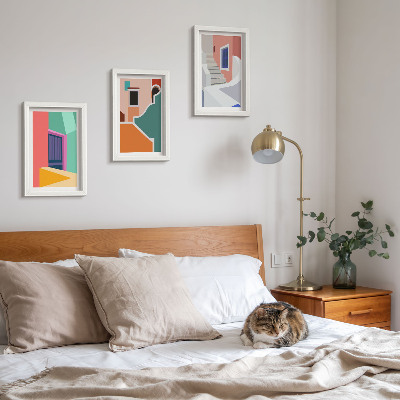 Triptych v ráme Farebné ilustrácie budov moderného štýlu