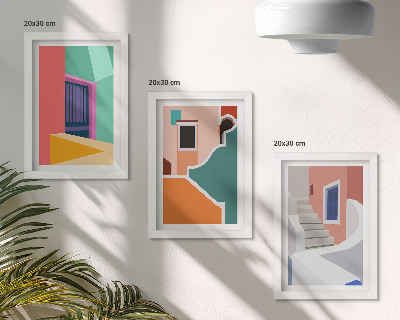 Triptych v ráme Farebné ilustrácie budov moderného štýlu