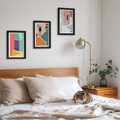 Triptych v ráme Farebné ilustrácie budov moderného štýlu