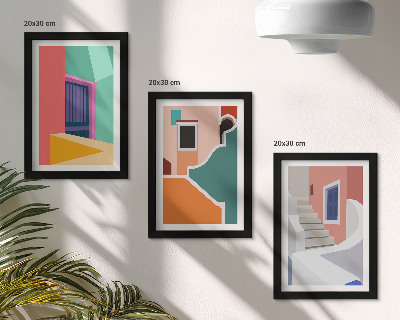 Triptych v ráme Farebné ilustrácie budov moderného štýlu