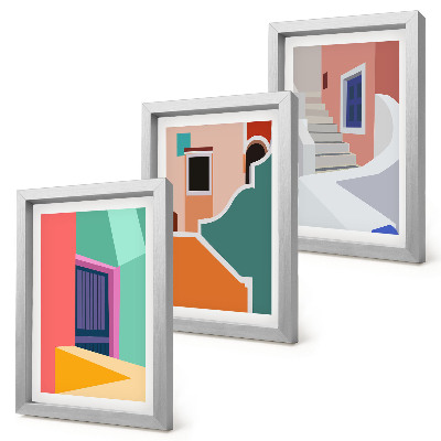 Triptych v ráme Farebné ilustrácie budov moderného štýlu
