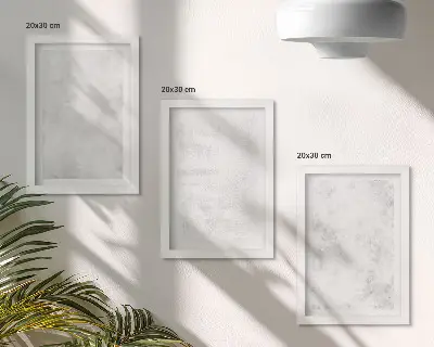 Triptych v ráme minimalistické pozadie s bielymi škvrnami na plátne