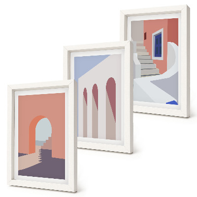 Triptych v ráme Ilustrácie mestskej architektúry v minimalistickom štýle
