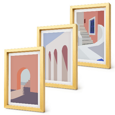 Triptych v ráme Ilustrácie mestskej architektúry v minimalistickom štýle