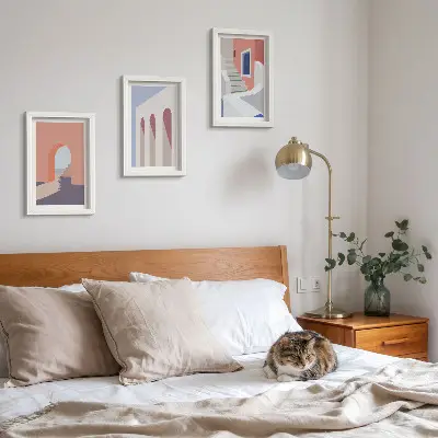 Ilustrácie mestskej architektúry v minimalistickom štýle triptych v ráme