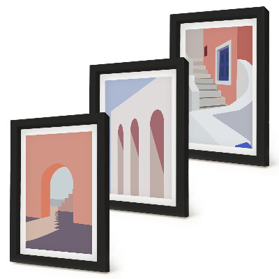 Triptych v ráme Ilustrácie mestskej architektúry v minimalistickom štýle