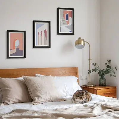 Ilustrácie mestskej architektúry v minimalistickom štýle triptych v ráme
