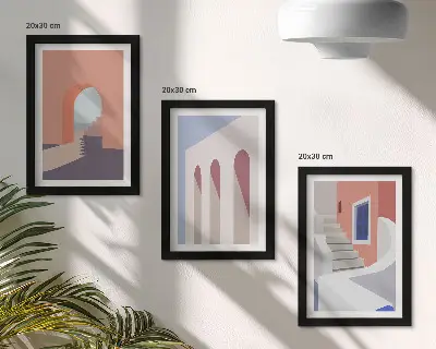 Ilustrácie mestskej architektúry v minimalistickom štýle triptych v ráme