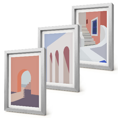 Triptych v ráme Ilustrácie mestskej architektúry v minimalistickom štýle