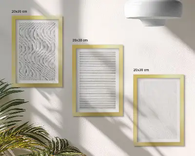 Jasné vzory štruktúr strún v piesku triptych v ráme