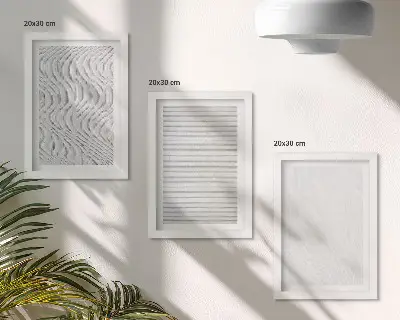 Jasné vzory štruktúr strún v piesku triptych v ráme