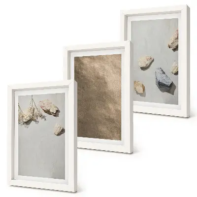 Triptych v ráme Prírodné štruktúry plážových kameňov triptych v ráme s motívom prírodných štruktúr plážových kameňov
