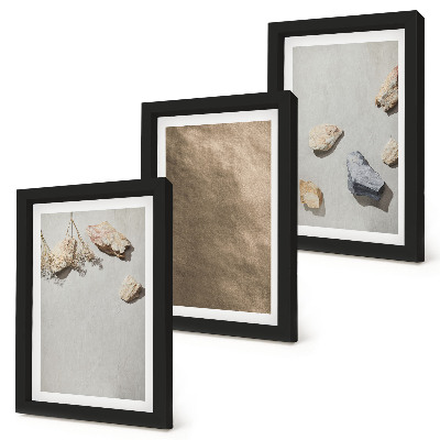 Triptych v ráme Prírodné štruktúry plážových kameňov