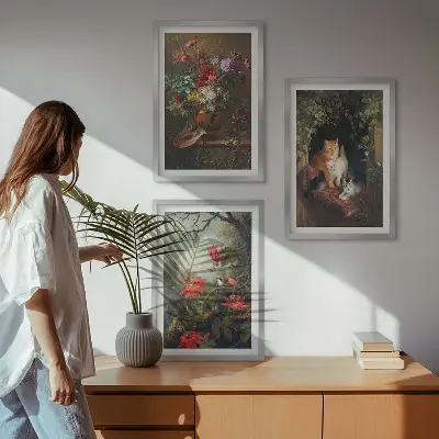 Sada nástenných dekorácií vintage kvety s motívom mačiek a prírody