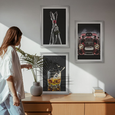 Sada nástenných dekorácií Dámske nohy ružové auto whisky