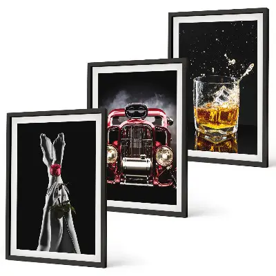 Sada nástenných dekorácií dámske nohy s ružovým autom a whisky