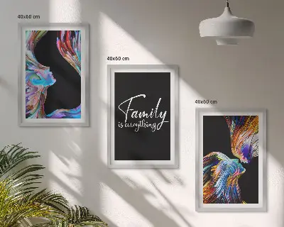 Nástenná galéria portréty ľudí s farebnými vzormi a rodinnými motívmi