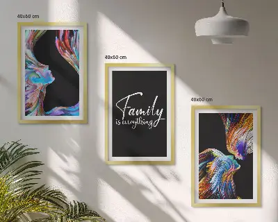 Nástenná galéria portréty ľudí s farebnými vzormi a rodinnými motívmi