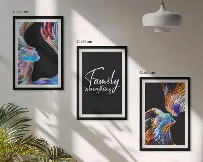 Nástenná galéria portréty ľudí s farebnými vzormi a rodinnými motívmi