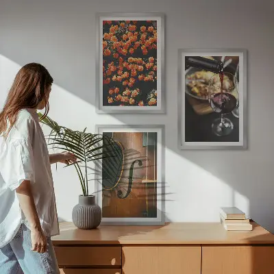Nástenná galéria vintage kvety s vínom a husľami