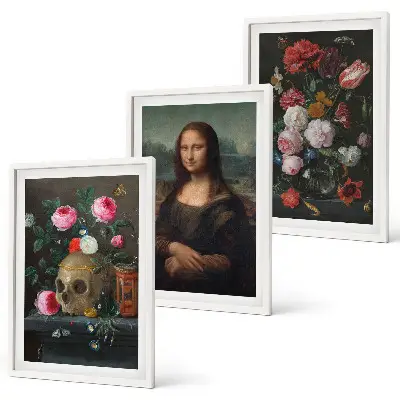 Nástenná galéria portrét Mona Lisy s kvetinovou lebkou