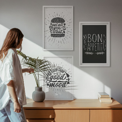 Sada nástenných dekorácií Grafické slogany o jedle a kulinárskych produktoch