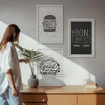 Sada nástenných dekorácií grafické slogany s motívom jedla a varenia