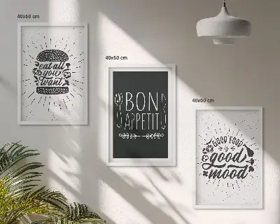 Sada nástenných dekorácií grafické slogany s motívom jedla a varenia