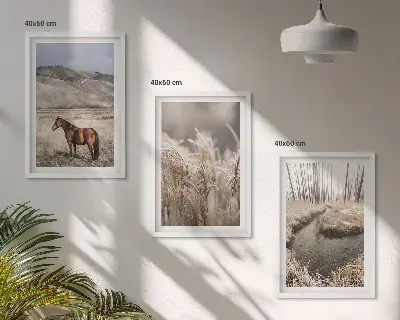 Nástenná galéria kone v krajine s trávou a potokom