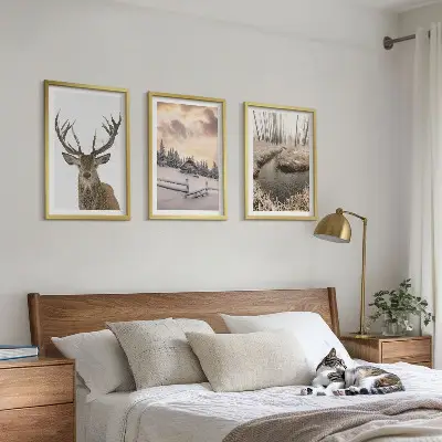 Sada nástenných dekorácií zimná krajina s jelenou chatrčou