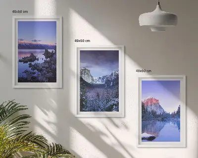 Nástenná galéria horská krajina so západom slnka nad vodou