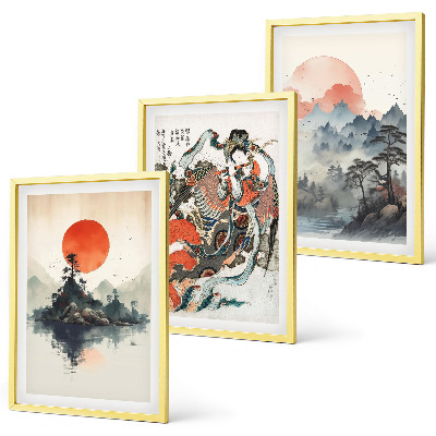 Sada nástenných dekorácií Ázijské maľby japandi