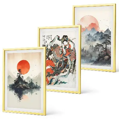 Sada nástenných dekorácií ázijské maľby v štýle japandi