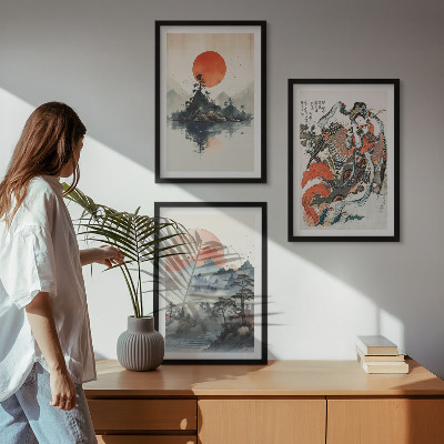 Sada nástenných dekorácií Ázijské maľby japandi
