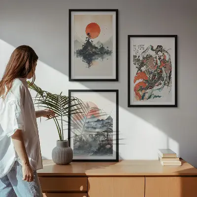 Sada nástenných dekorácií ázijské maľby v štýle japandi